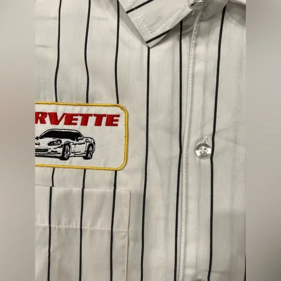 Aeropostale Chevrolet Corvette Mechanic Striped Collar Shirt Mens Medium Button - Picture 4 of 10